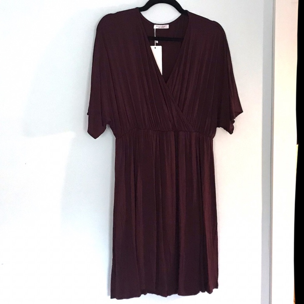Wine colored jersey faux wrap dress